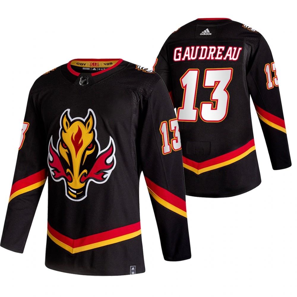 Cheap 2021 Adidias Calgary Flames 13 Johnny Gaudreau Black Men Reverse Retro Alternate NHL Jersey